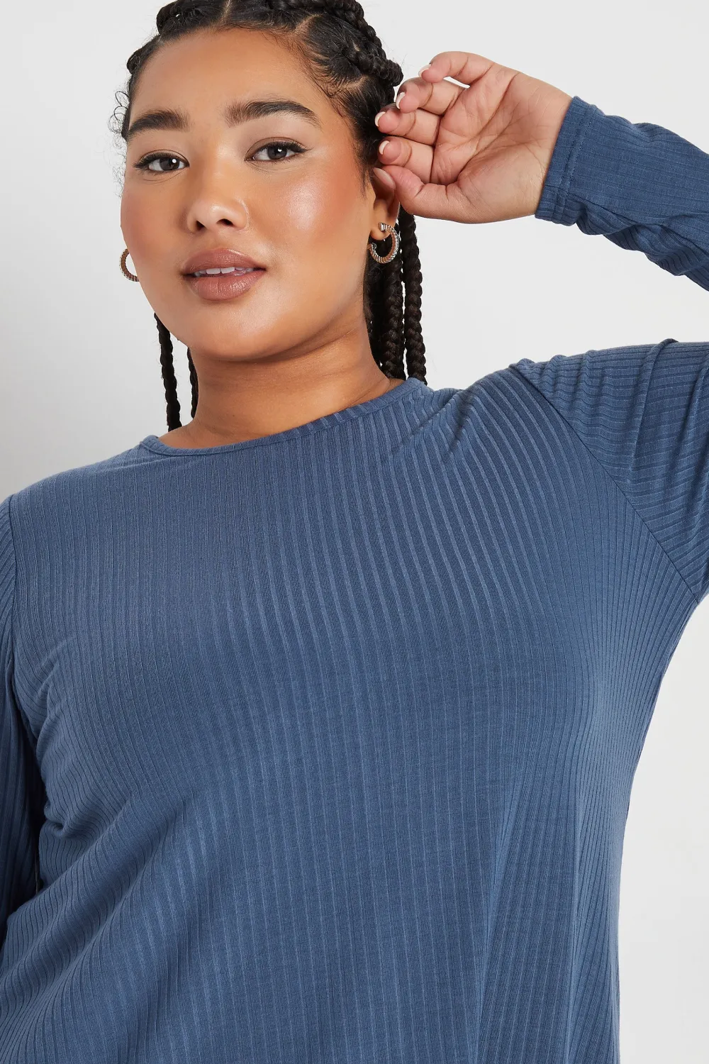 YOURS Curve Black Long Sleeve Ribbed Swing Top