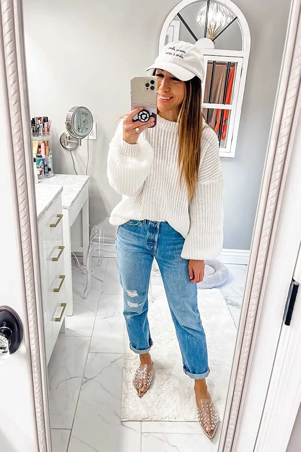 Women's Crew Neck Loose Drop Shoulder Lantern Sleeve Casual Solid Color Knit Pullover Sweater