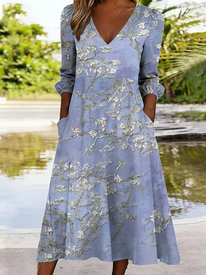 Women's Casual Retro Solid Color Cotton Linen Dress