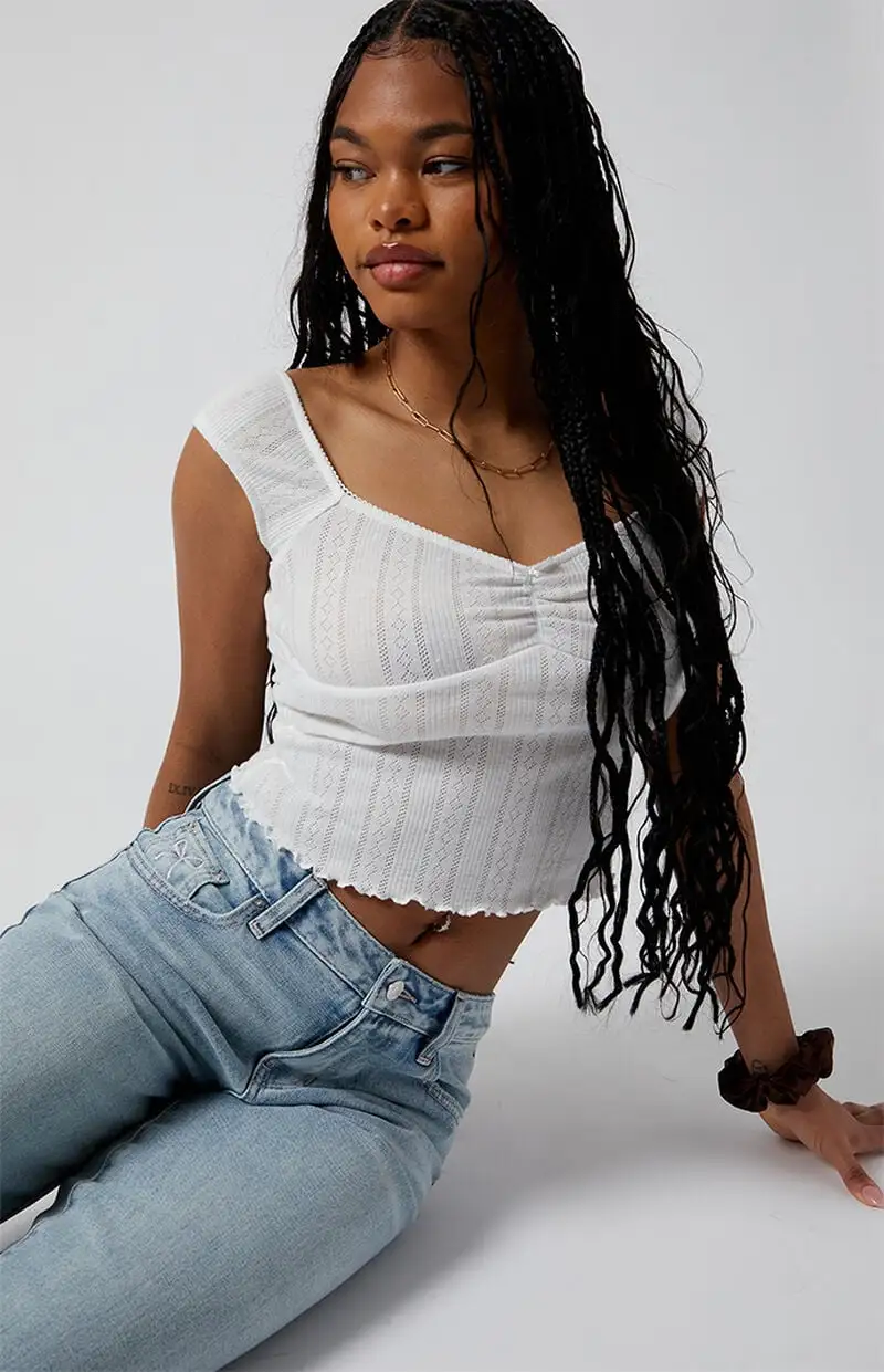 PacSun Casey Bow Embroidery Low Rise Baggy Jeans Light Indigo