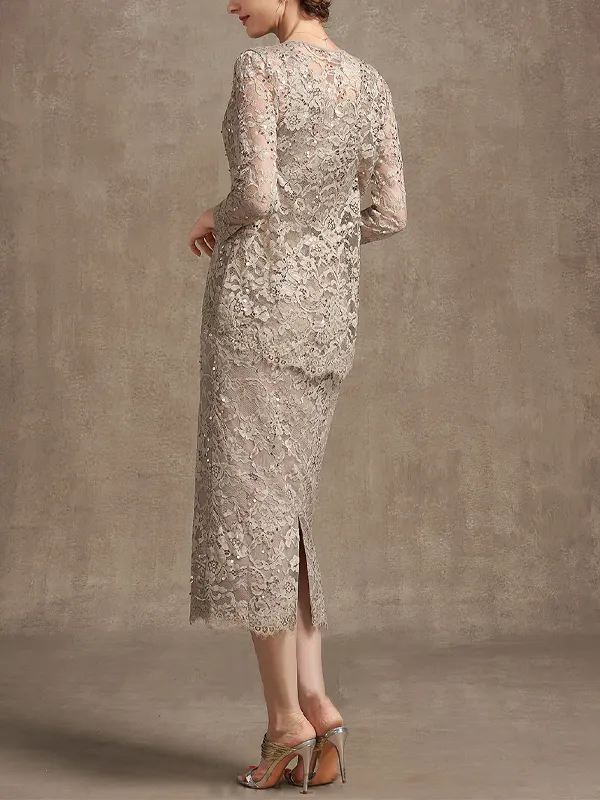 Lace Tea Roval Neck Dress Top Suit