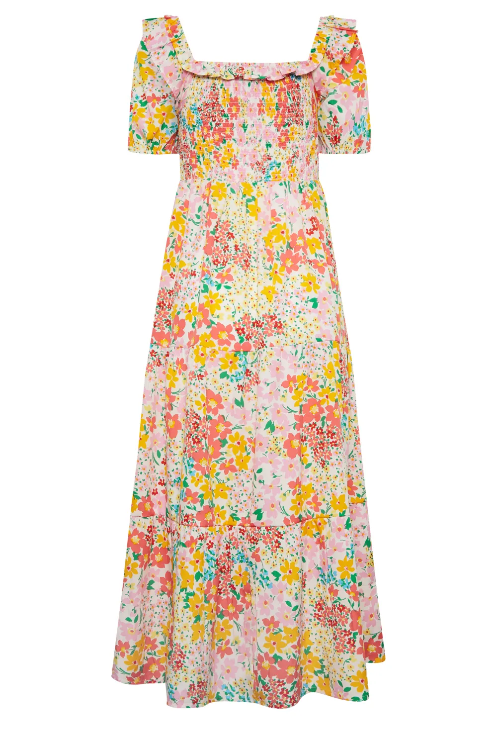 LTS Tall Yellow Ditsy Floral Shirred Midaxi Dress