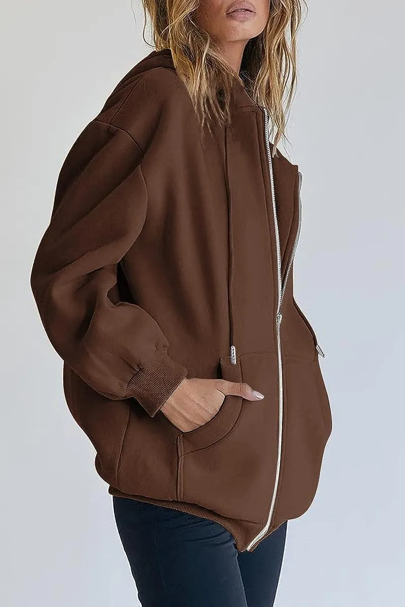 Women's Cute Hoodies Teen Girl Fall Jacket Oversized Sweatshirts Casual Drawstring Zip Up Y2K Hoodie with Pocket