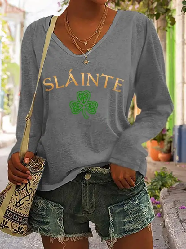 Women's Slainte St. Patrick's Day Print V-Neck Top