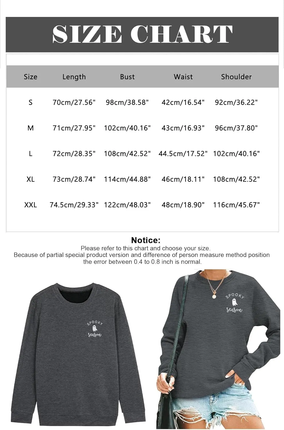 LOTUCY Halloween Sweatshirt Women Cute Spooky Season Sweatshirts Ghost Fall Embroidered Sweater Pullover Top