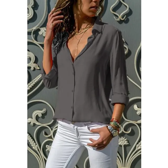 Women's Blouse Shirt Plain Shirt Collar Business Basic Elegant Tops Blue Yellow Gray