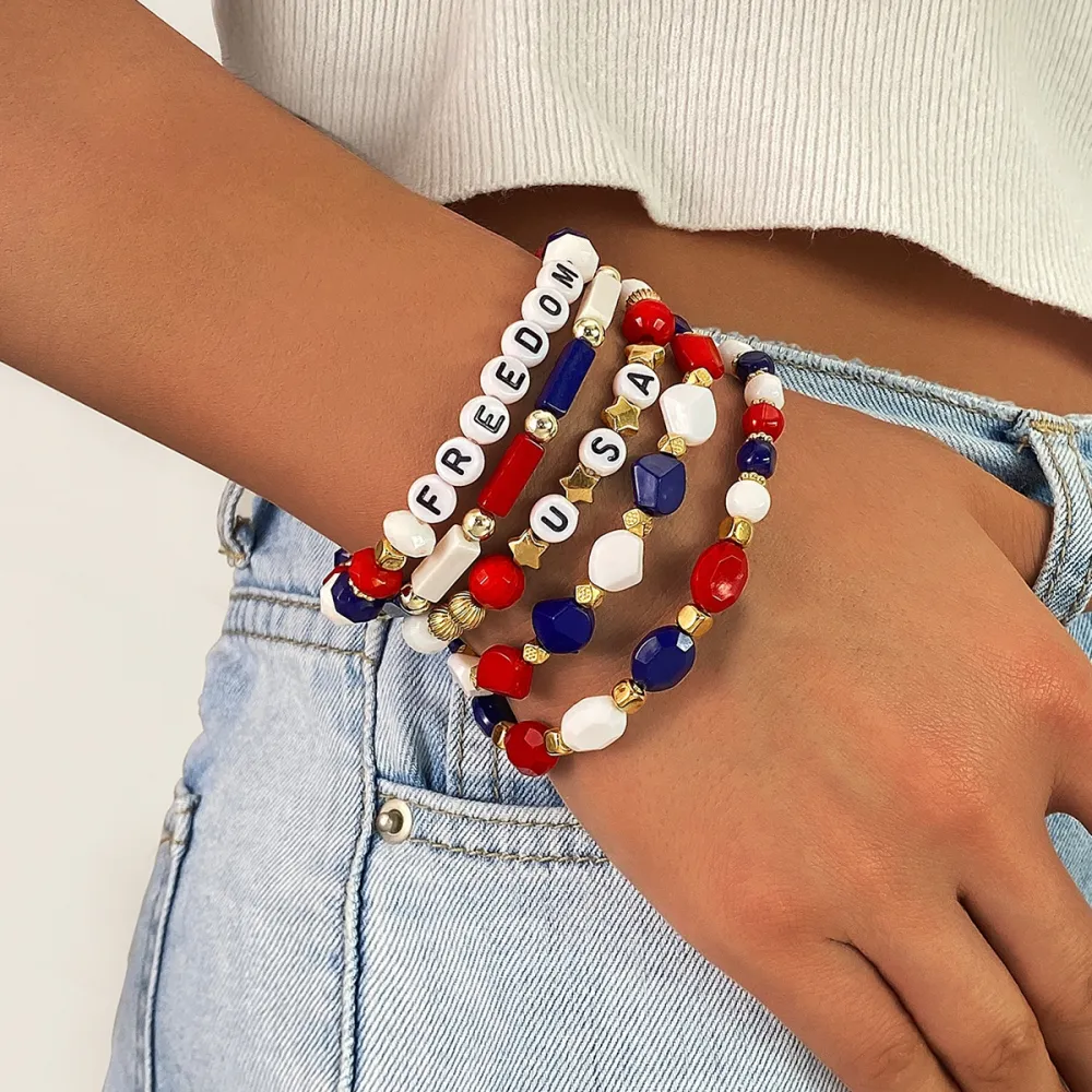 American Independence Day Flag Multi-layered Colorful Stretch Bracelet