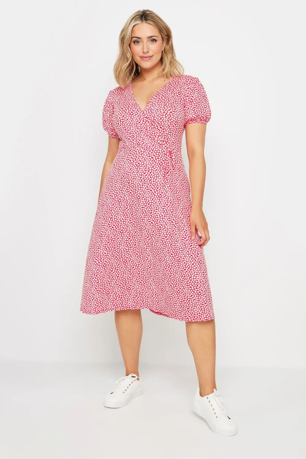 M&Co Red Ditsy Floral Wrap Dress