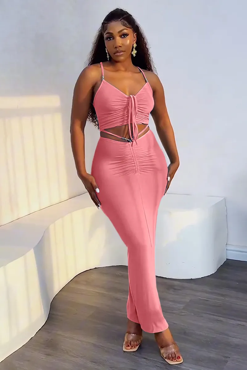 Ruched Crop Cami Bodcyon Maxi Skirt Matching Set
