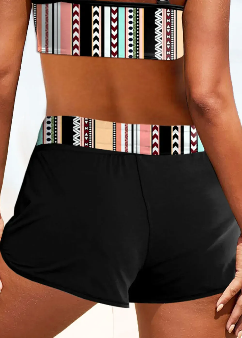 Metal Ring Tribal Print Multi Color Bikini Top