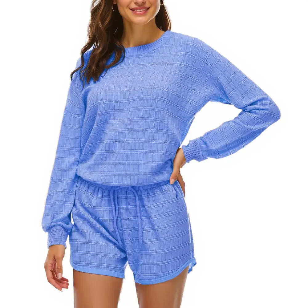 Long-sleeved Shorts Home Service Waffle Two-piece Suit