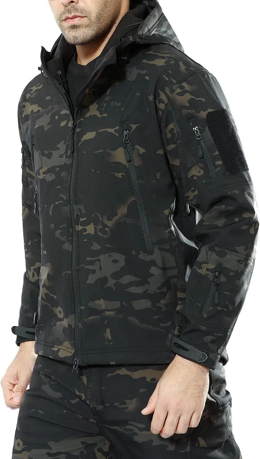 Men's Tactical Softshell Jacket Waterproof Fleece Hooded Hunting Coat