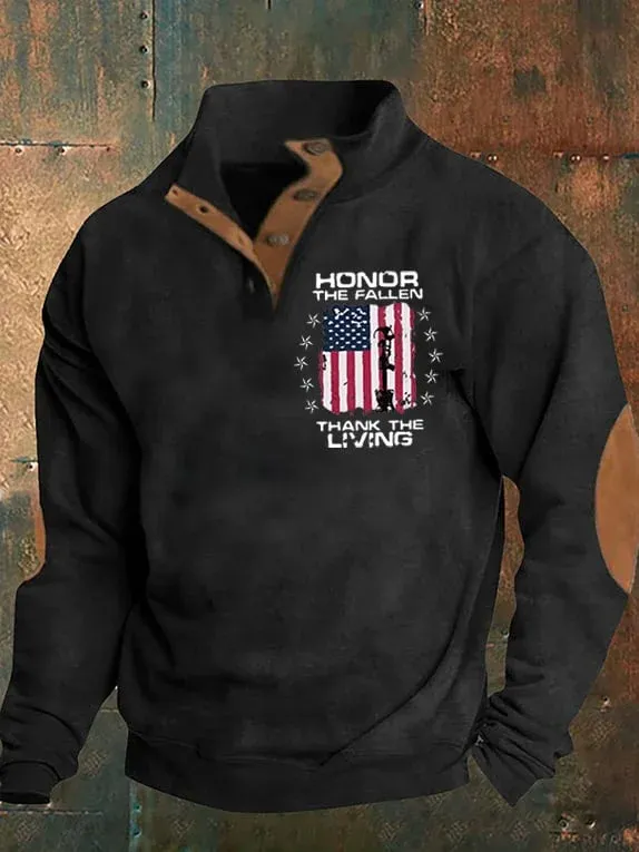 Men's Honoring The Dead Thank You, Veteran Flag Flag Print Sweatshirt