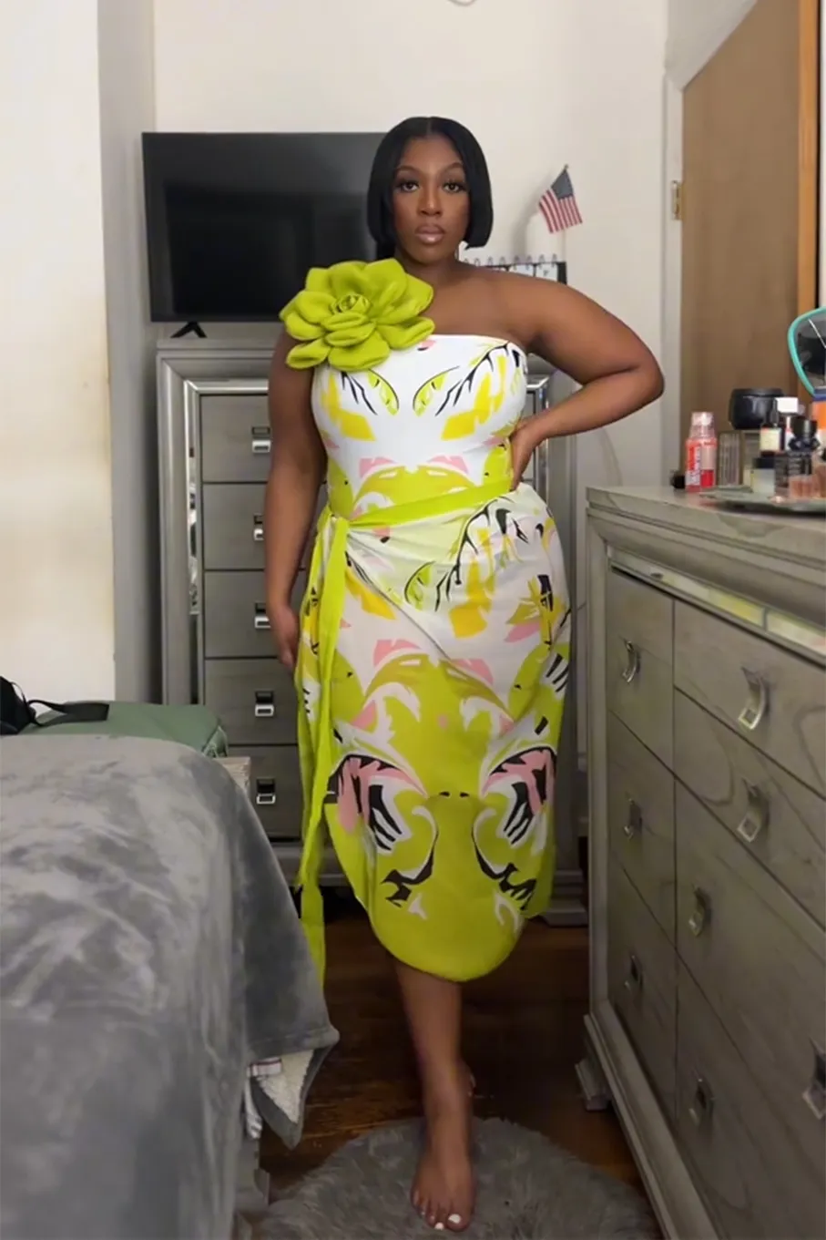 Floral Print Strapless Flower Two Piece Bathing Suit