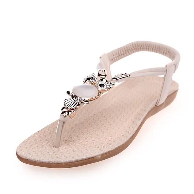 Women's Sandals Boho Bohemia Beach Flat Sandals Plus Size Party Daily Summer Flat Heel Round Toe Elegant Sexy Sweet PU Leather Loafer Solid Colored Black Red Blue