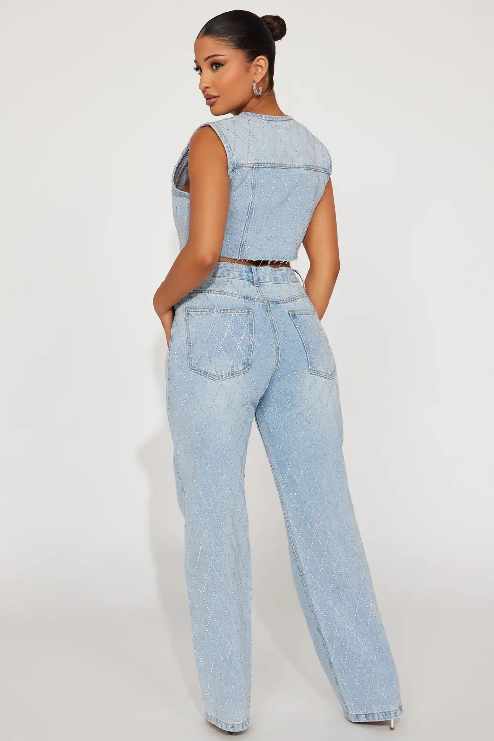 Shine Bright Denim Pant Set - Light Wash