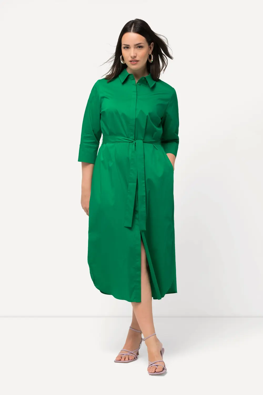 Hemdblusenkleid A-Linie Gürtel Hemdkragen 3/4-Arm