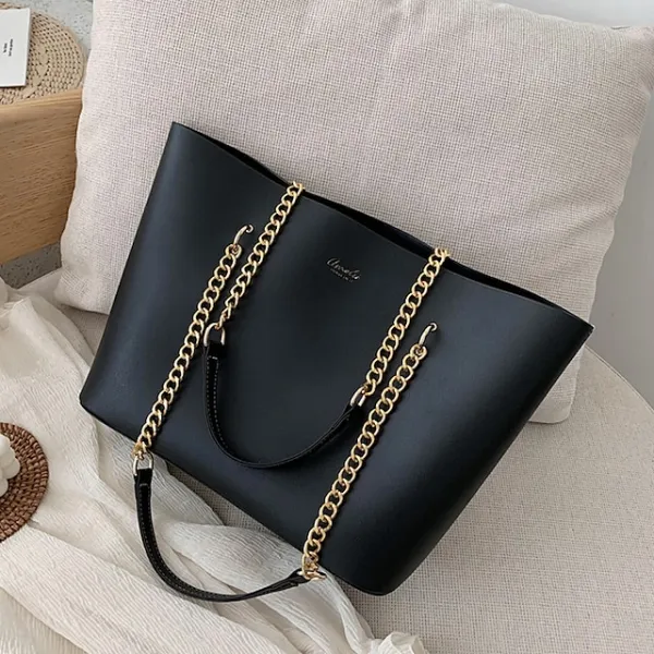 Women's Shoulder Bag Tote Crossbody Bag Leather PU Leather Outdoor Office Daily Chain Solid Color Black White Red