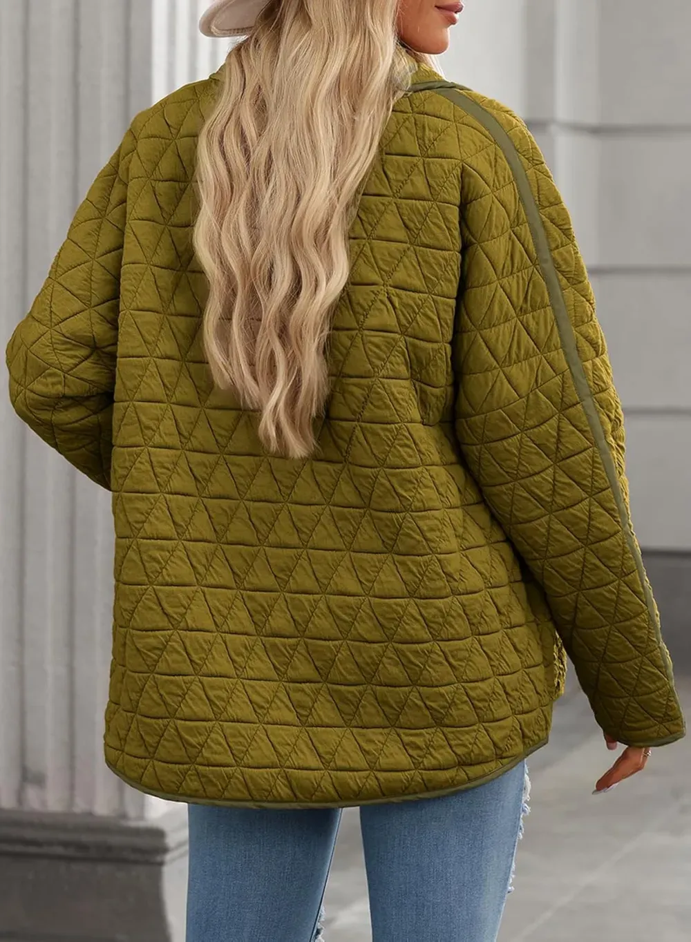 Women's Lightweight Diamond Quilted Jacket Casual Winter Open Front Button Down Puffer Coat Outwear Cardigan