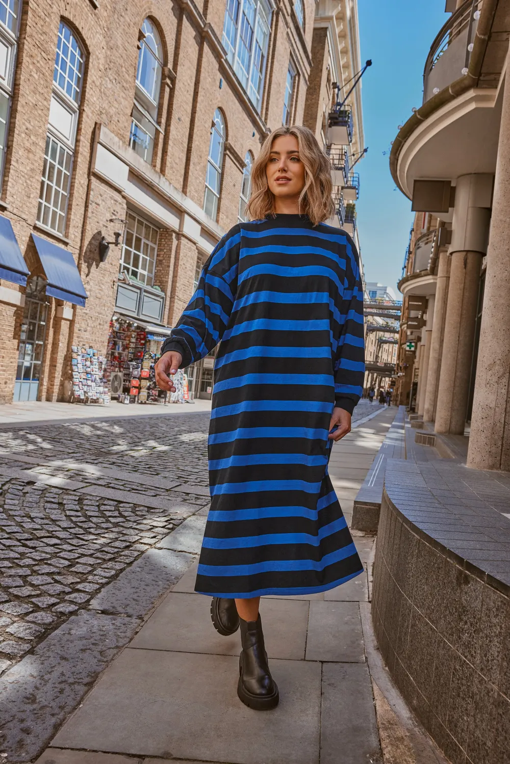 YOURS Curve Blue Stripe Oversized T-Shirt Dress