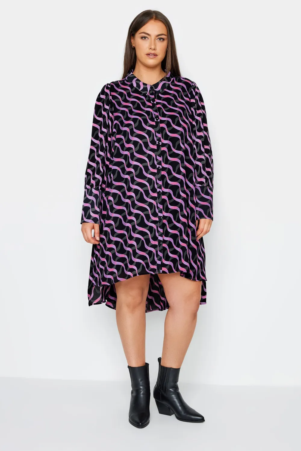 Evans Black & Purple Swirl Print Shirt Dress