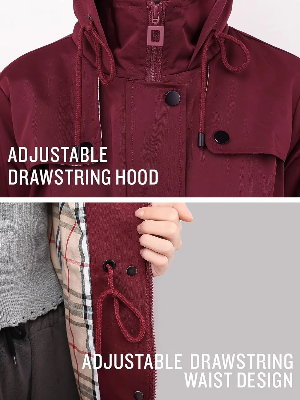 Women's Long Hooded Rain Jacket Outdoor Raincoat Windbreaker