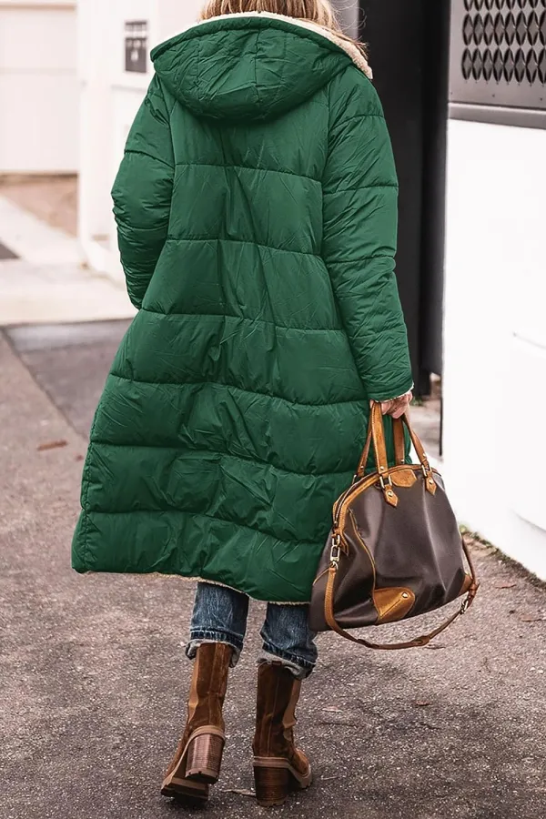 Women's 2023 Warm Winter Coats Reversible Sherpa Fleece Long Hooded Puffer Jackets Outerwear