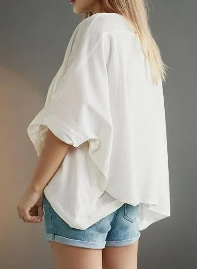 Summer Shirts 2025 Womens Solid T Shirts for Women Loose Oversized Tops Basic Tee