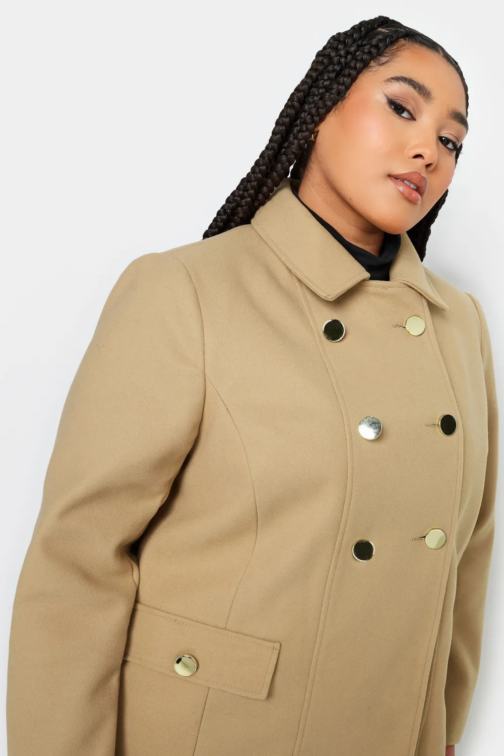 YOURS Curve Camel Brown Collared Formal Coat