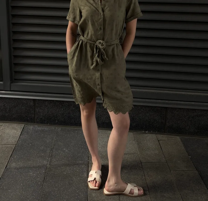 Linen Belted Shirt Mini Dress