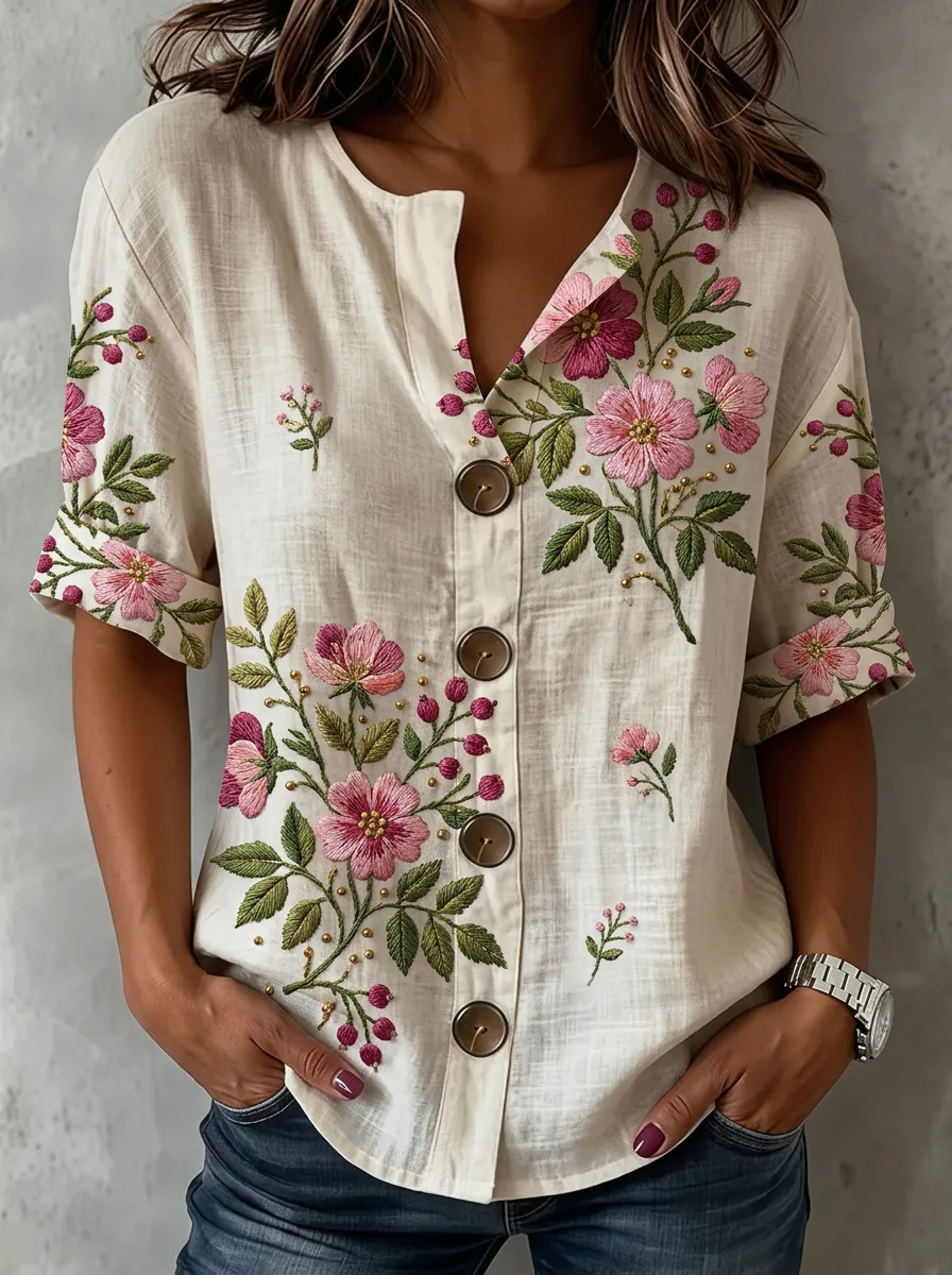 Women's Nashville Floral Embroidered Button Down Shirt
