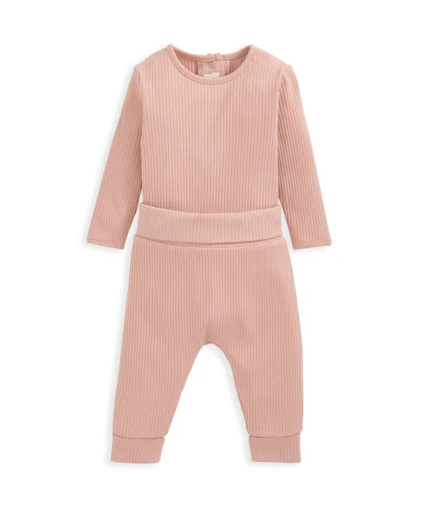 Organic Ribbed Bodysuit & Bottoms - Pink