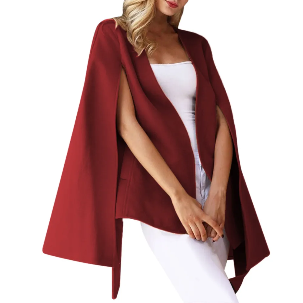 Solid Open Sleeve Faux Woolen Coat