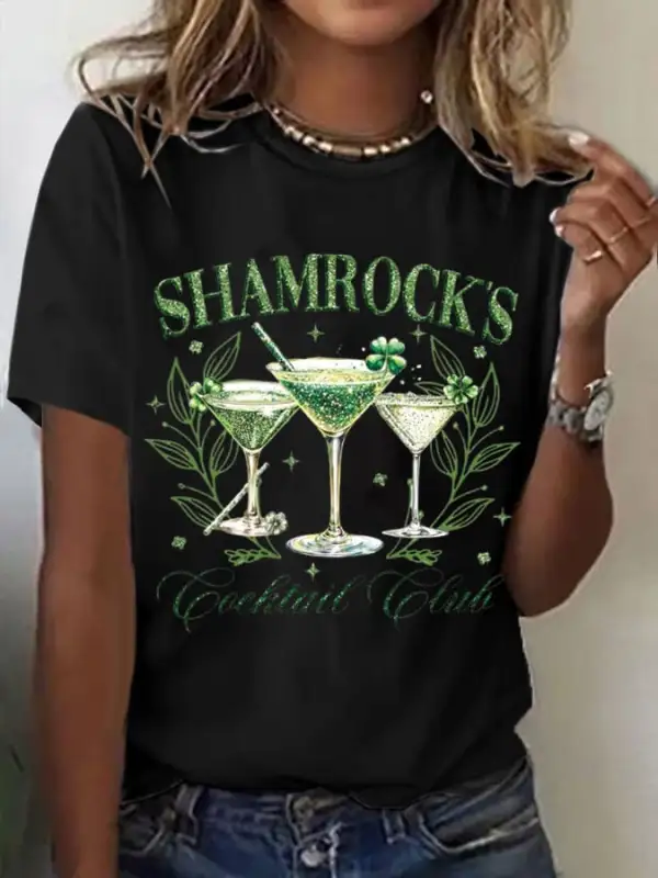 Women's Shamrock's Cocktail Club St. Patrick’s Day Printed Short-Sleeved T-Shirt