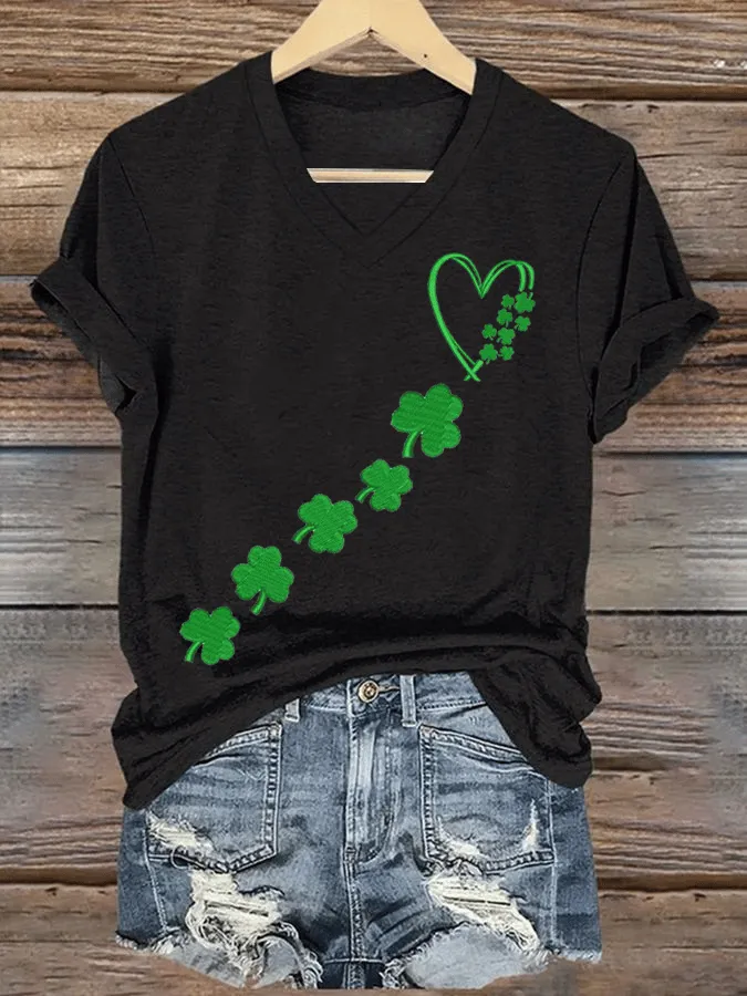 Women's St. Patrick's Day Printed V-Neck T-Shirt