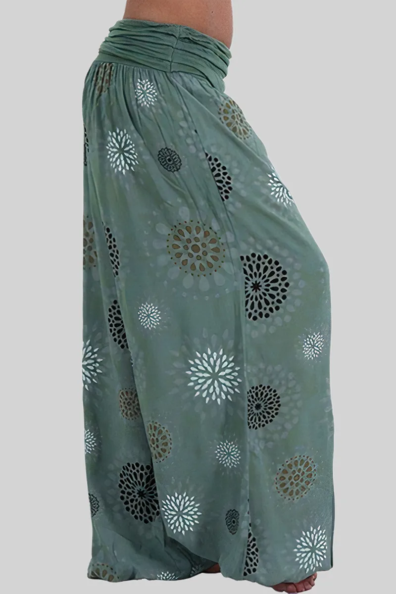 Allover Print Ruched Low Waist Harem Pants