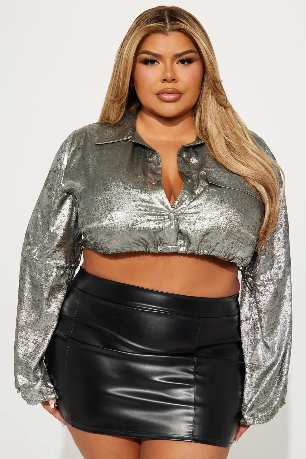 Watch Me Metallic Shirt - Gunmetal