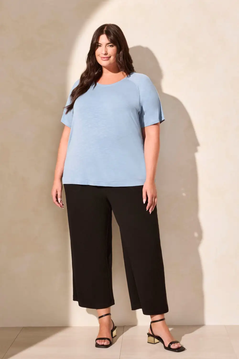 FLOWY JERSEY CREW NECK TOP WITH SHIRRED BACK-Scubablue