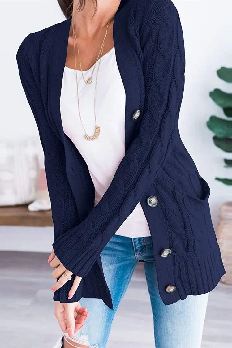 Knitted Solid Color Button Down Chunky Outwear Cardigan