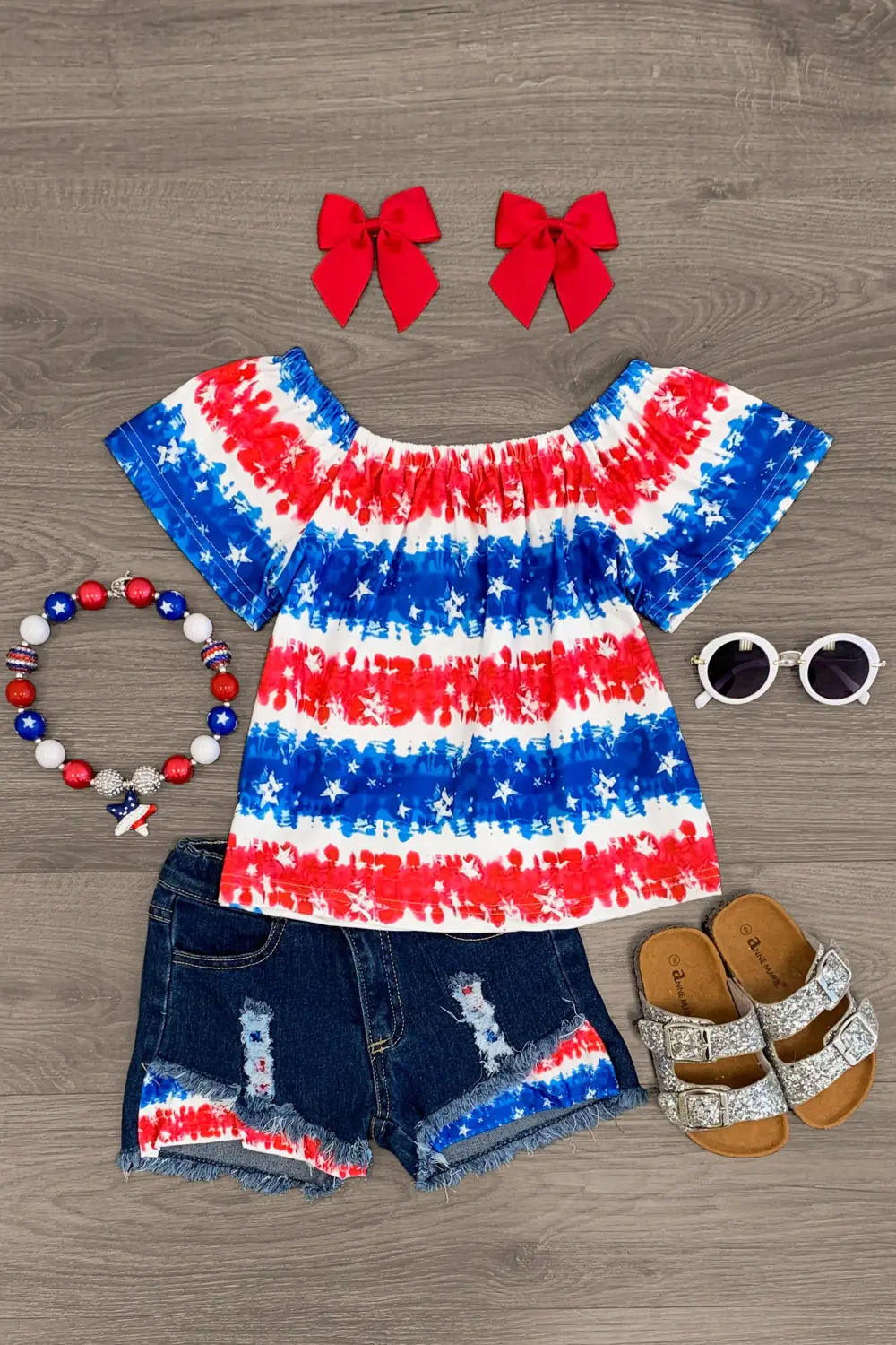 Patriotic Tie Dye Stripes Denim Short Set