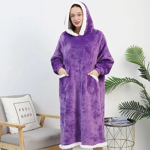 Oversized Wearable Blanket Christmas Flannel Thick Soft Warm Long Hoodie Blanket Big Hooded Sweatshirt Hoodie Blanket for Adults Women Girls Teenagers Teens Men Black