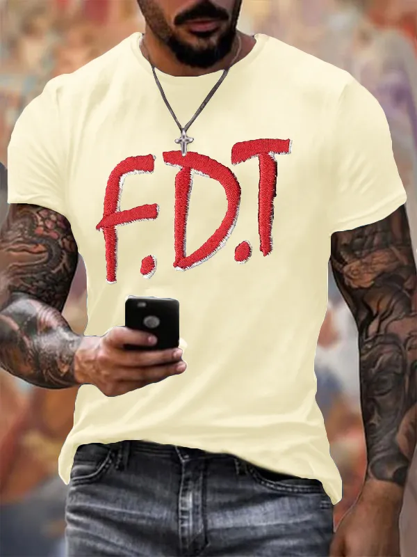 Men'S T-Shirt Men'S Retro FDT Printed Casual Crew Neck T-Shirt