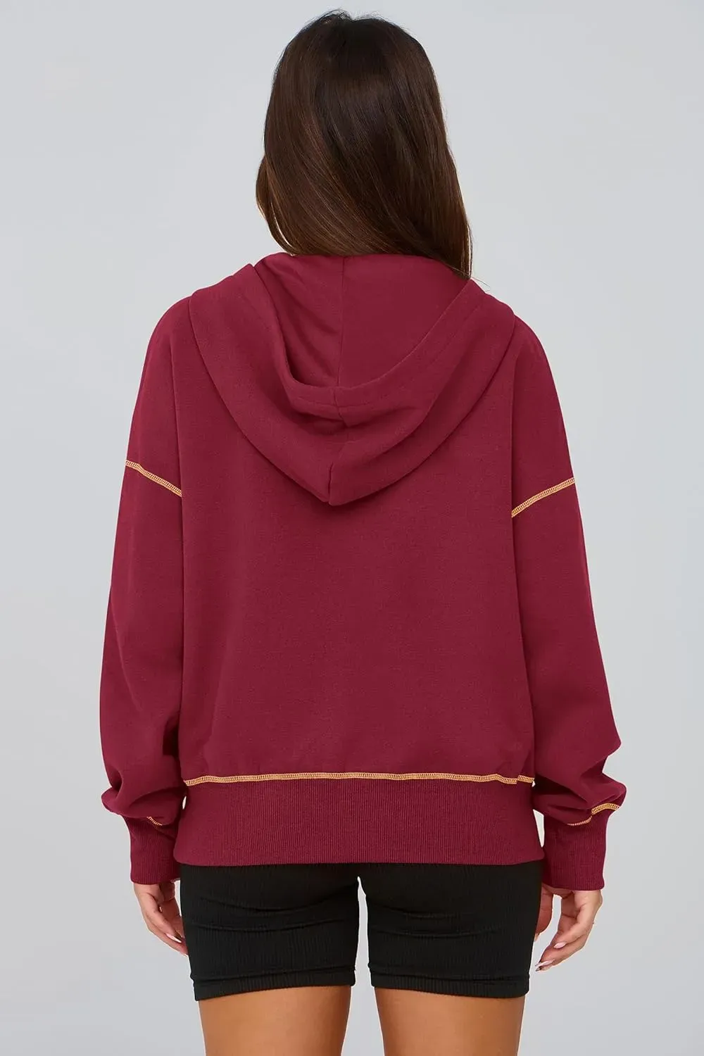 Women's Hooded Sweatshirts Long Sleeve Half Zip Cropped Hoodie Pullover Winter Fashion Clothes