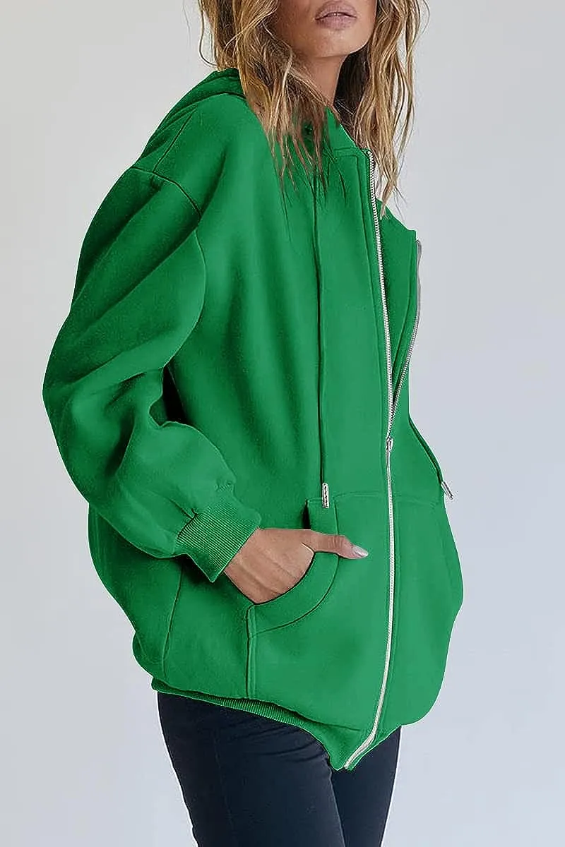 Women's Cute Hoodies Teen Girl Fall Jacket Oversized Sweatshirts Casual Drawstring Zip Up Y2K Hoodie with Pocket