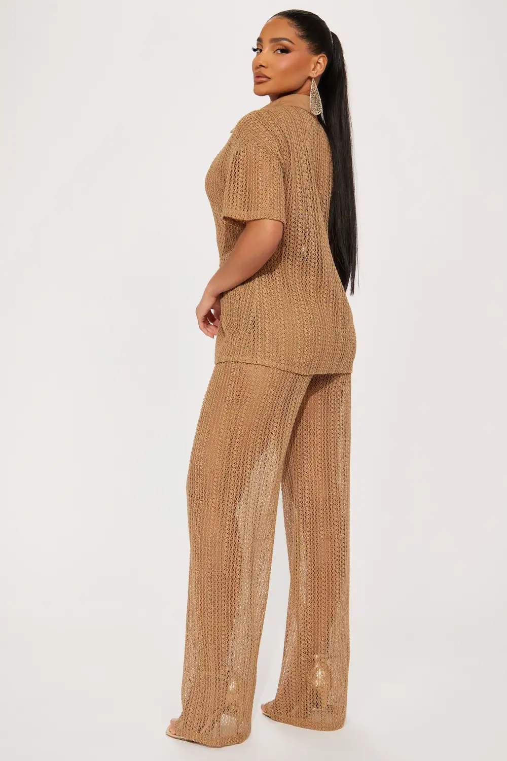 In My Vacay Era Crochet Pant Set - Brown