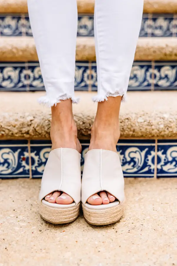 Get Ready Beige White Mule Heels