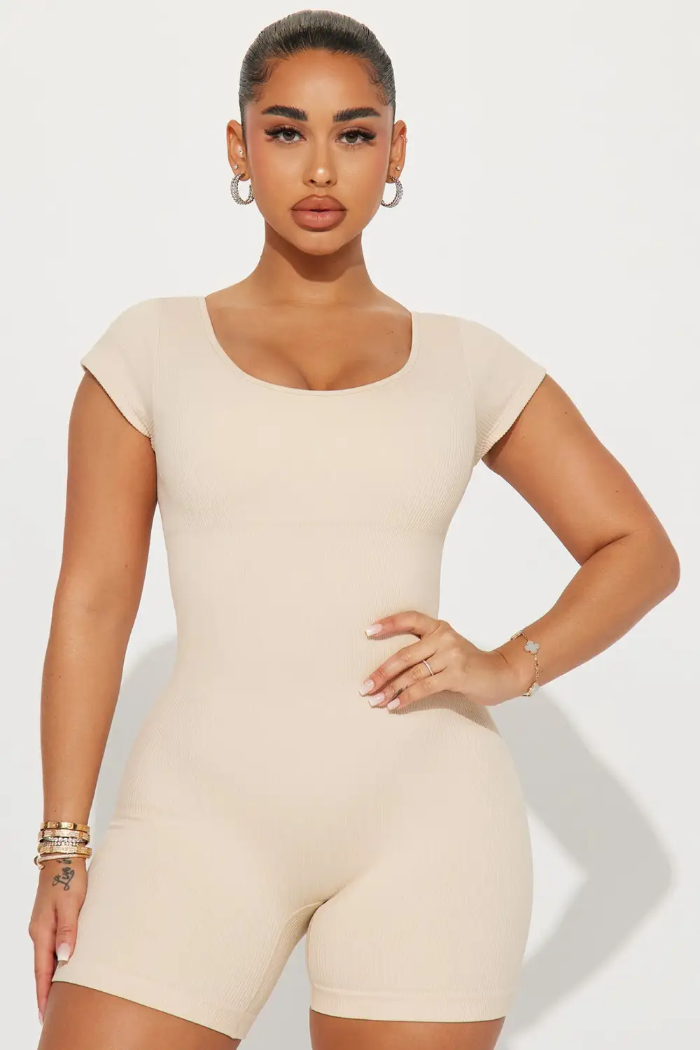 Plie Seamless Ribbed Active Romper - Brazilian Sand