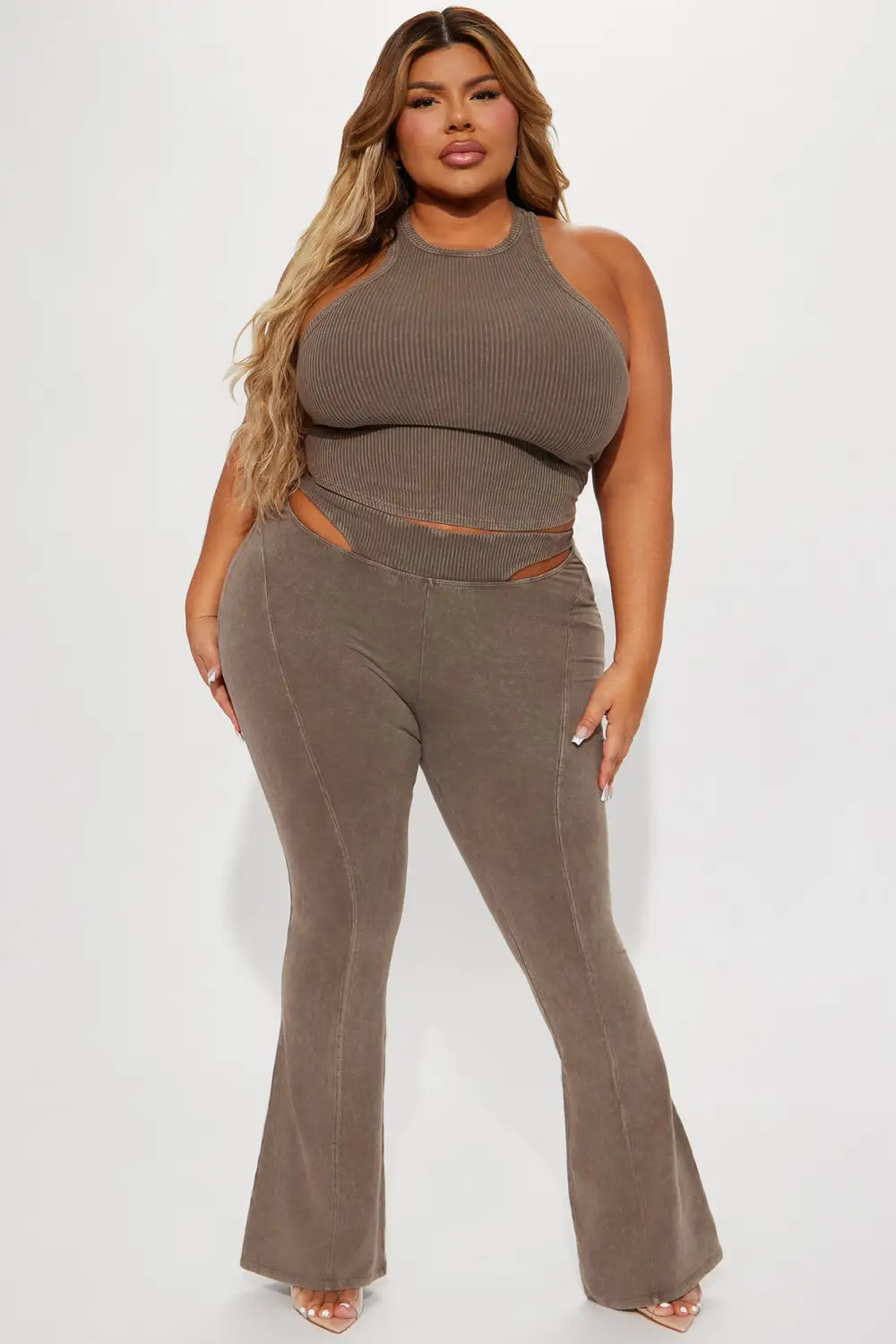 Pixie Mineral Wash Pant Set - Brown