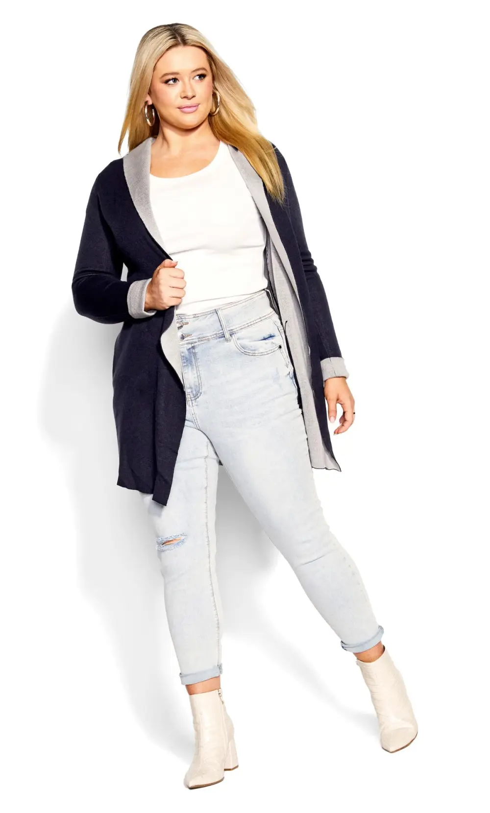 Evans Navy Hooded Longline Cardigan