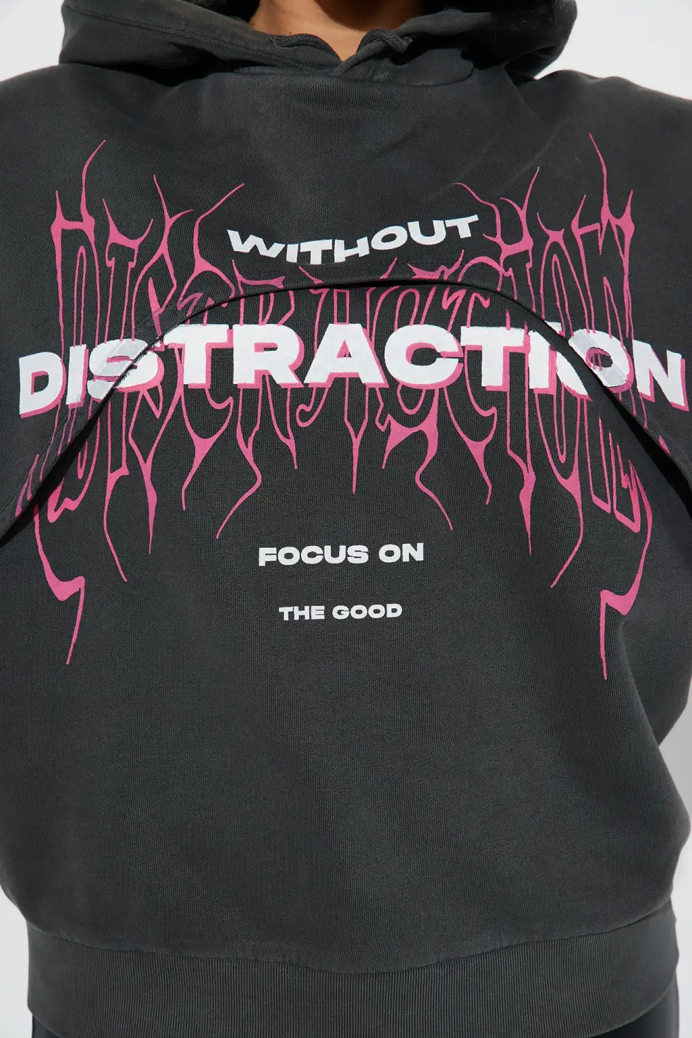 No Distractions Graphic Hoodie - Charcoal